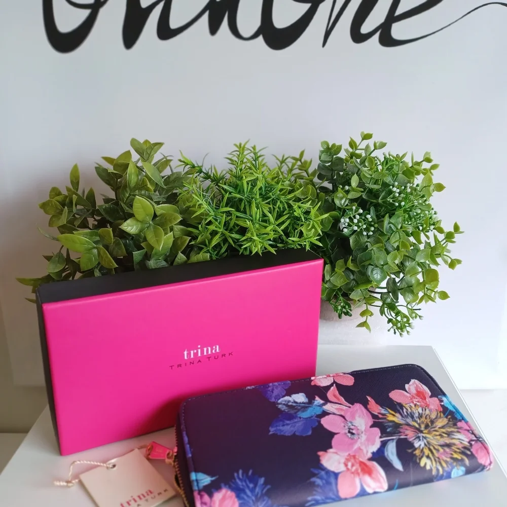 Trina Turk Blue|Pink FloraL Multi-Compartment Wallet